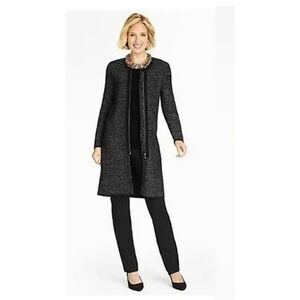 Talbots Two Way Zip Sweater Jacket Cardigan Duster Size XLarge Marled Black Knit